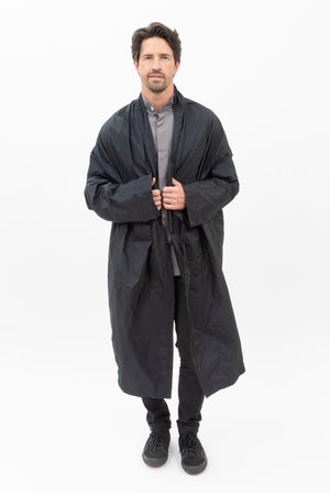 Black Italian Nylon Taffeta Flip Coat